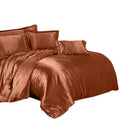 Soft Comfortable Shrink Resistant Solid Color Satin Silk Bedding Duvet Cover+Flat Sheet+Pack of 2PCS Pillow Case FOR 6.6ft Bed Coffee