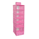 Dustpoof 6 Shelves Oxford Cloth Hanging Closet Organizer Clothes Makeup Cosmetic Storage Holder Collapsible Divider Pink