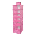 Dustpoof 6 Shelves Oxford Cloth Hanging Closet Organizer Clothes Makeup Cosmetic Storage Holder Collapsible Divider Pink
