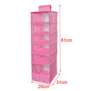 Dustpoof 6 Shelves Oxford Cloth Hanging Closet Organizer Clothes Makeup Cosmetic Storage Holder Collapsible Divider Pink
