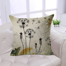 43*43 CM Soft Taraxacum Linen Dark Green Painted Dandelion Charms Pillowcase for Home Bedroom Living Room Office Restaurant Decor