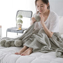 Creative Fuzzy Ball Design Soft Knitted Air Conditioning Baby Sleeping Cotton Double Faced Cotton Blanket Grey