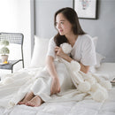 Creative Fuzzy Ball Design Soft Knitted Air Conditioning Baby Sleeping Cotton Double Faced Cotton Blanket White