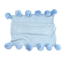 Creative Fuzzy Ball Design Soft Knitted Air Conditioning Baby Sleeping Cotton Double Faced Cotton Blanket Blue