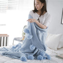 Creative Fuzzy Ball Design Soft Knitted Air Conditioning Baby Sleeping Cotton Double Faced Cotton Blanket Blue