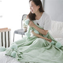 Creative Fuzzy Ball Design Soft Knitted Air Conditioning Baby Sleeping Cotton Double Faced Cotton Blanket Green