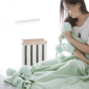 Creative Fuzzy Ball Design Soft Knitted Air Conditioning Baby Sleeping Cotton Double Faced Cotton Blanket Green