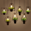 Black Geometric Iron Ceiling Lamp Pendant Light Plants Flower Pots Light Fixture-Square