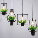 Black Geometric Iron Ceiling Lamp Pendant Light Plants Flower Pots Light Fixture