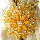 Fashionable Rhinestone Charms Flower Curtain Hook Tie Back Holdback Panel Broach Buckle for Home Hotel Bedroom Curtains Gold