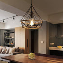 Retro Manila Rope Twined Diamond Lightshade Ceiling Chandelier Decorative Hanging Light for Home Shop Restaurant Decoration