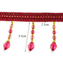 Beaded Fringe Trim with Teardrop Dangling Braid Lace Edging Home DIY Craft 13y, Red