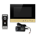 7 Inch Video Door Phone Doorbell Entry Intercom System Kit with 1-camera 1-monitor TFT LCD Screen Unlock IR Night Vision Rainproof Home Security EU Plug (Golden)