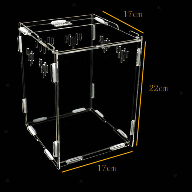 Clear Acrylic Pet Reptile Lizard Transport Breeding Feeding Case 17x17x22cm