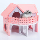 Double Layers Hamster Wooden Pink Villa House Small Pet Hideout Rats Home