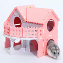 Double Layers Hamster Wooden Pink Villa House Small Pet Hideout Rats Home