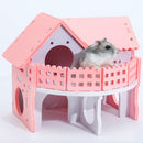 Double Layers Hamster Wooden Pink Villa House Small Pet Hideout Rats Home