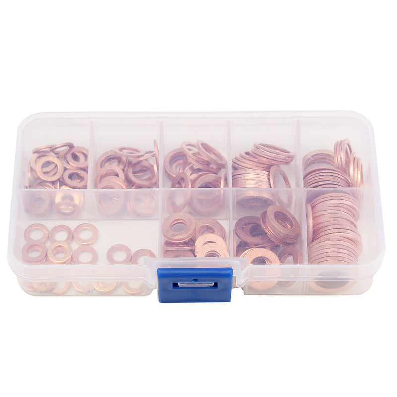 200Pcs Solid Copper Washer Sump Plug Assorted Flat Sealing Washer Kit 9 Sizes