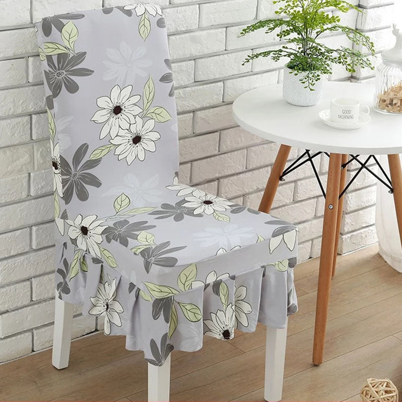 KCASA WX-PP5 Elegant Flower Elastic Stretch Chair Seat Cover With Skirt Hem Dining Room Home Wedding