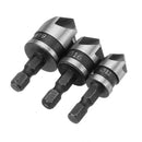 Drillpro 3pcs/Set 5 Flutes 90 Dgree Chamfer Cutter 1/4" Shank 12/16/19mm Countersink Drill Bit Kit