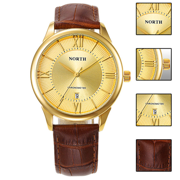 NORTH 6019 Men Watch Business Leather Strap Simple Dial Male Quartz Wrist Watch