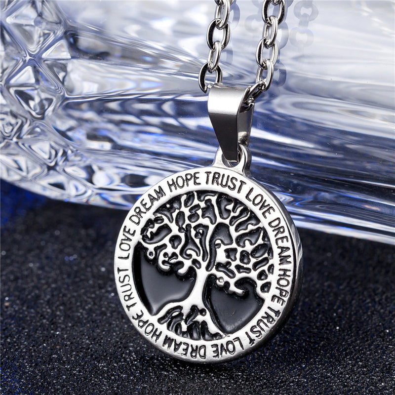 REZEX Fashion Titanium Steel Necklace Wishing Tree Pendant Tree of Life Men's Gift With Case