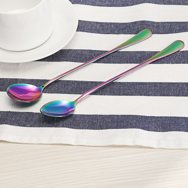 Stainless Steel Colorful Rainbow Long Handle Spoon Tea Coffee Ice Cream Spoon Tableware Craft