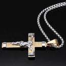 Stainless Steel Christ Jesus Cross Crucifix Patterned Pendant Necklace Chain