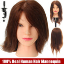 100% Real Human Hair Mannequin Head Salon Hairdressing 18'' Training Head + Clamp