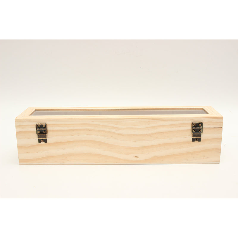 5 Compartments Plain Wooden Tea Box Bag Caddy Storage Display Container With Glass Lid