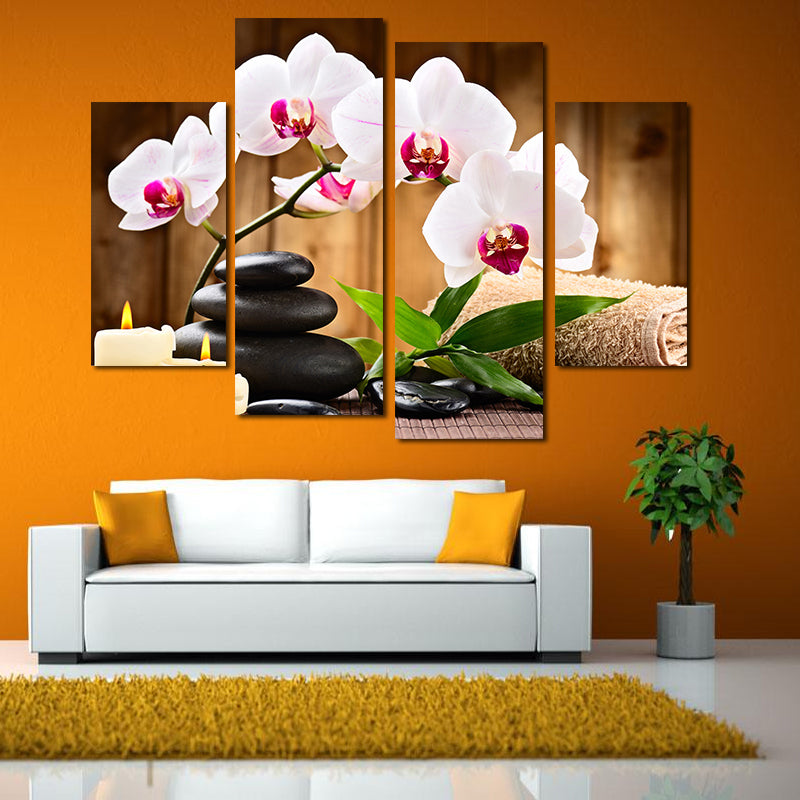 Miico Hand Painted Four Combination Decorative Paintings Four Flowers Wall Art For Home Decoration