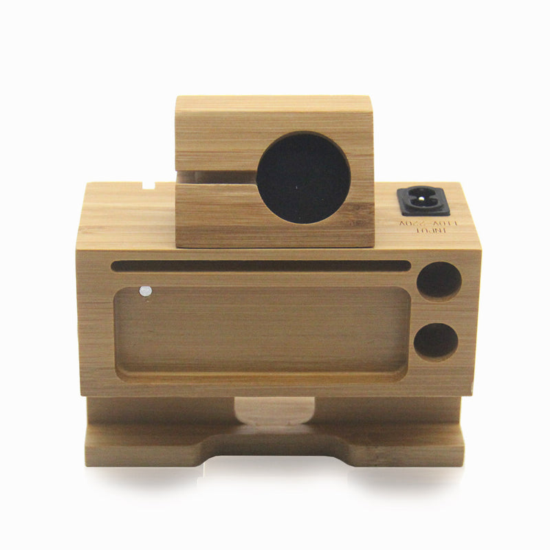 Natural Bamboo USB Charging Dock Stand Holder Bracket for Mobile Phone Smart Watch