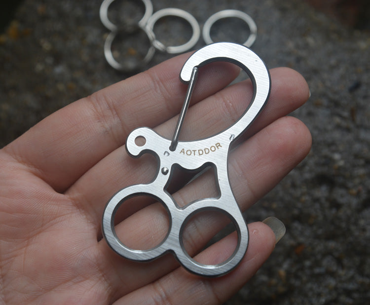 AOTDDOR Stainless Steel Keychain Multifunction Engaging Carabiner Buckle EDC Tool