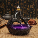 LED Light Buddhist Ceramic Backflow Censer Burner Holder with 5 Incense Cones
