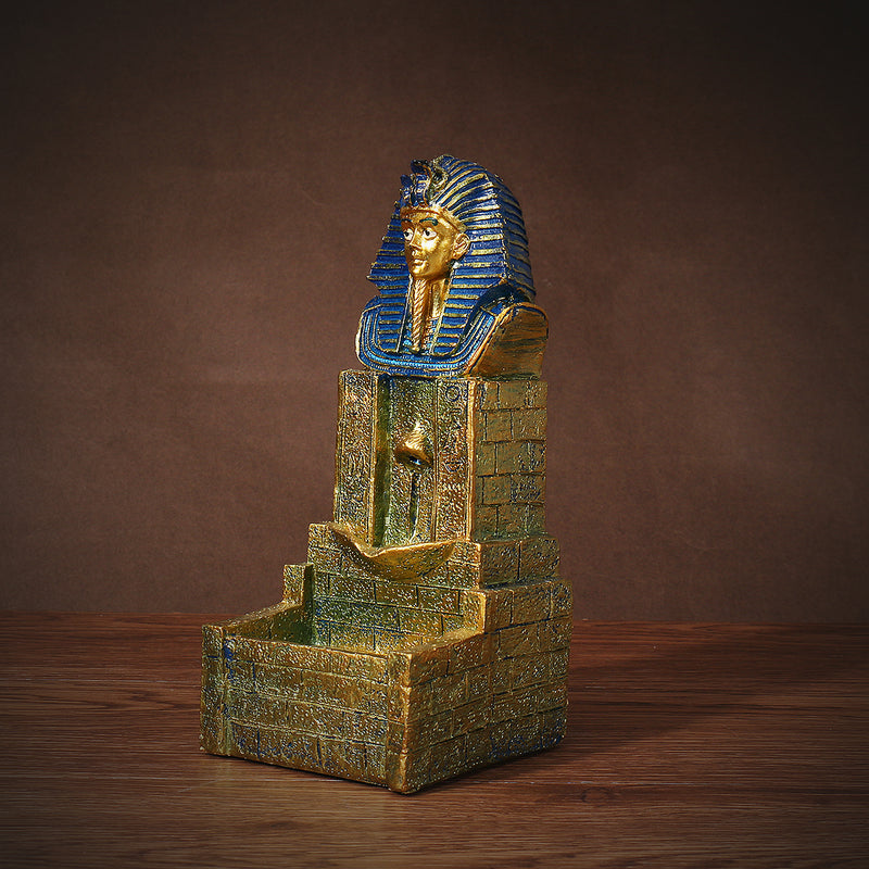 Seraphic Egyptian Pharaoh King Golden Backflow Incense Burner Holder