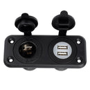 Jtron Car Charger DC 12V 24V Dual 5V 2.1A USB Socket Plus 20A Cigarette Lighter Socket Black Color