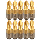 10pcs 25mm Titanium Coated Hex Shank PH2 Magnetic Screwdriver Bit Set