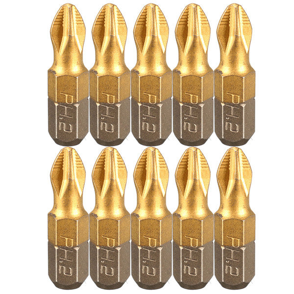 10pcs 25mm Titanium Coated Hex Shank PH2 Magnetic Screwdriver Bit Set