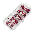 50 Pieces Various Sizes High Carbon Steel? Crank Hook Wide Gap Barbed Bass Shad Jig Hooks with 5 Compartments Fishing Box Red