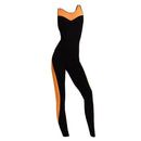 Women Ladies Sports Fitness Exercise Yoga Jumpsuit L Black Orange