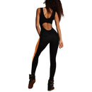 Women Ladies Sports Fitness Exercise Yoga Jumpsuit XL Black Orange