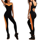 Women Ladies Sports Fitness Exercise Yoga Jumpsuit XL Black Orange