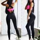 Women Ladies Sports Fitness Leggings Exercise Yoga Jumpsuit S Black and Rose Red