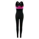 Women Ladies Sports Fitness Leggings Exercise Yoga Jumpsuit S Black and Rose Red