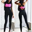 Women Ladies Sports Fitness Leggings Exercise Yoga Jumpsuit M Black & Rose Red