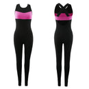 Women Ladies Sports Fitness Leggings Exercise Yoga Jumpsuit L Black and Rose Red