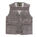 Mens Outdoor Sportswear Multi-Pocket Anti-Wrinkle Breathable Zip Closure Fishing Hunting Vest Photography Jacket Gray 3XL