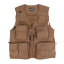 Mens Outdoor Sportswear Multi-Pocket Anti-Wrinkle Breathable Zip Closure Fishing Hunting Vest Photography Jacket Khaki 3XL