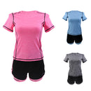 Women Girls Summer Fashionable Outdoor Sportswear Clothing Yoga Training Cycling Running Suit Set Short-sleeved Top Short Grey M