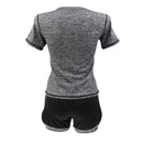 Women Girls Summer Fashionable Outdoor Sportswear Clothing Yoga Training Cycling Running Suit Set Short-sleeved Top Short Grey L